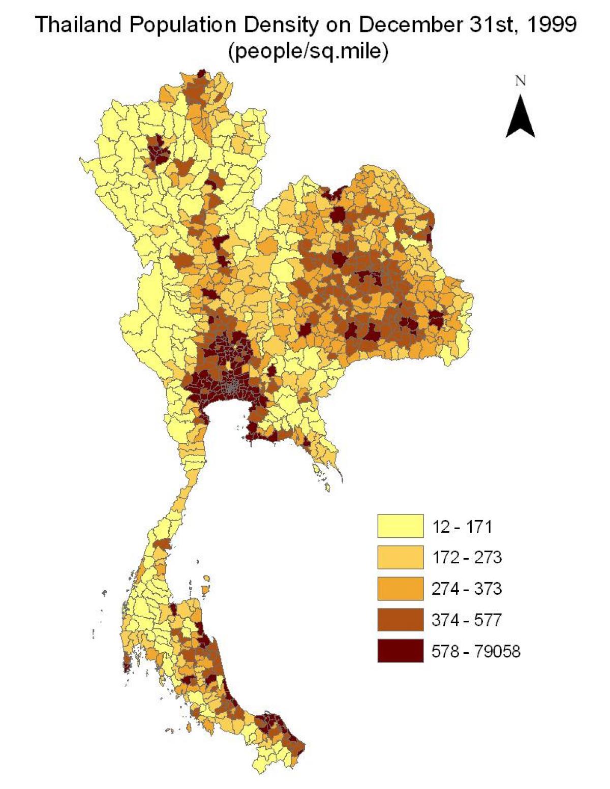 Mapa de densidade da Tailândia